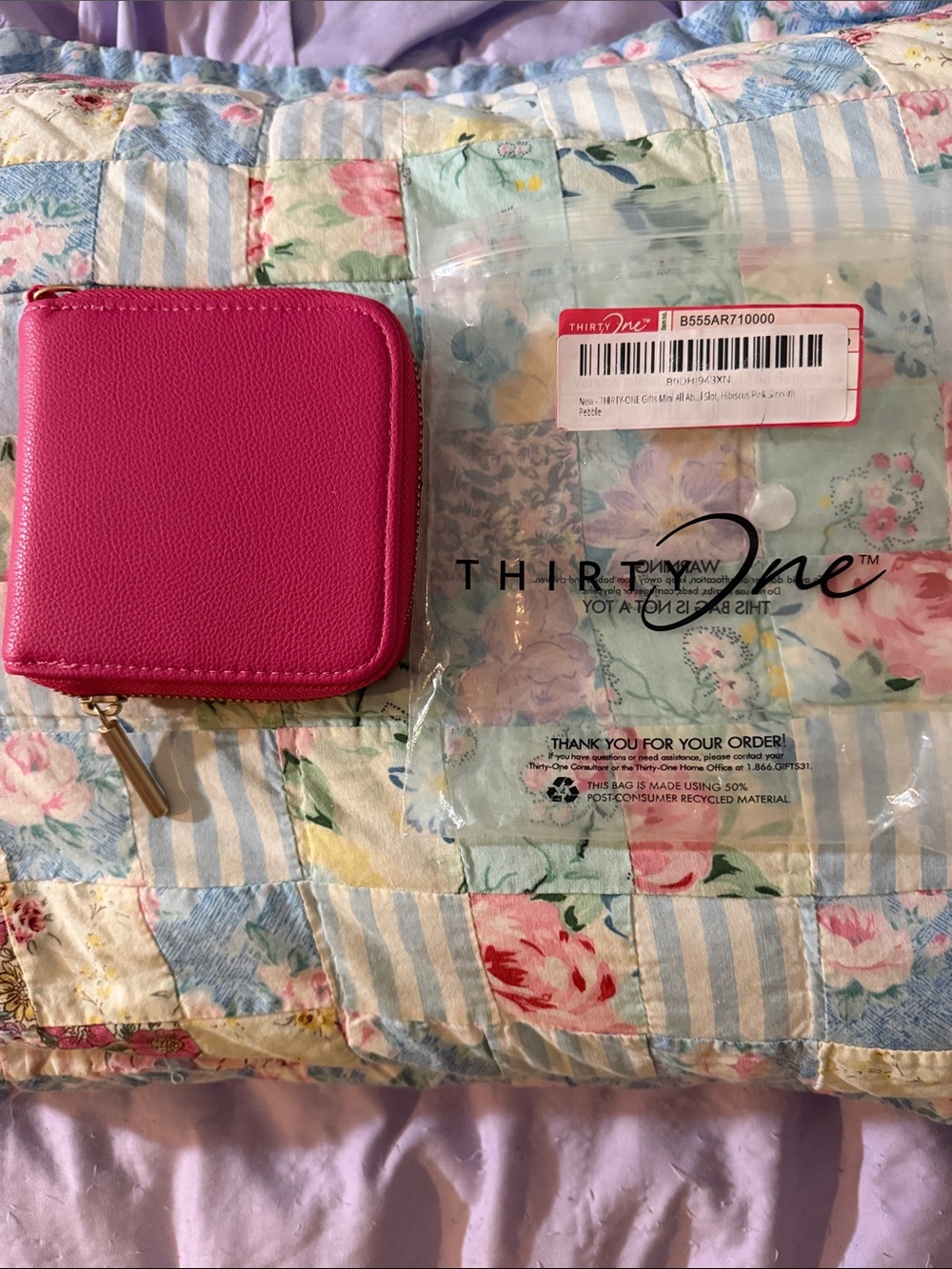 Thirty-One Hot Pink Zip Wallet-NWT